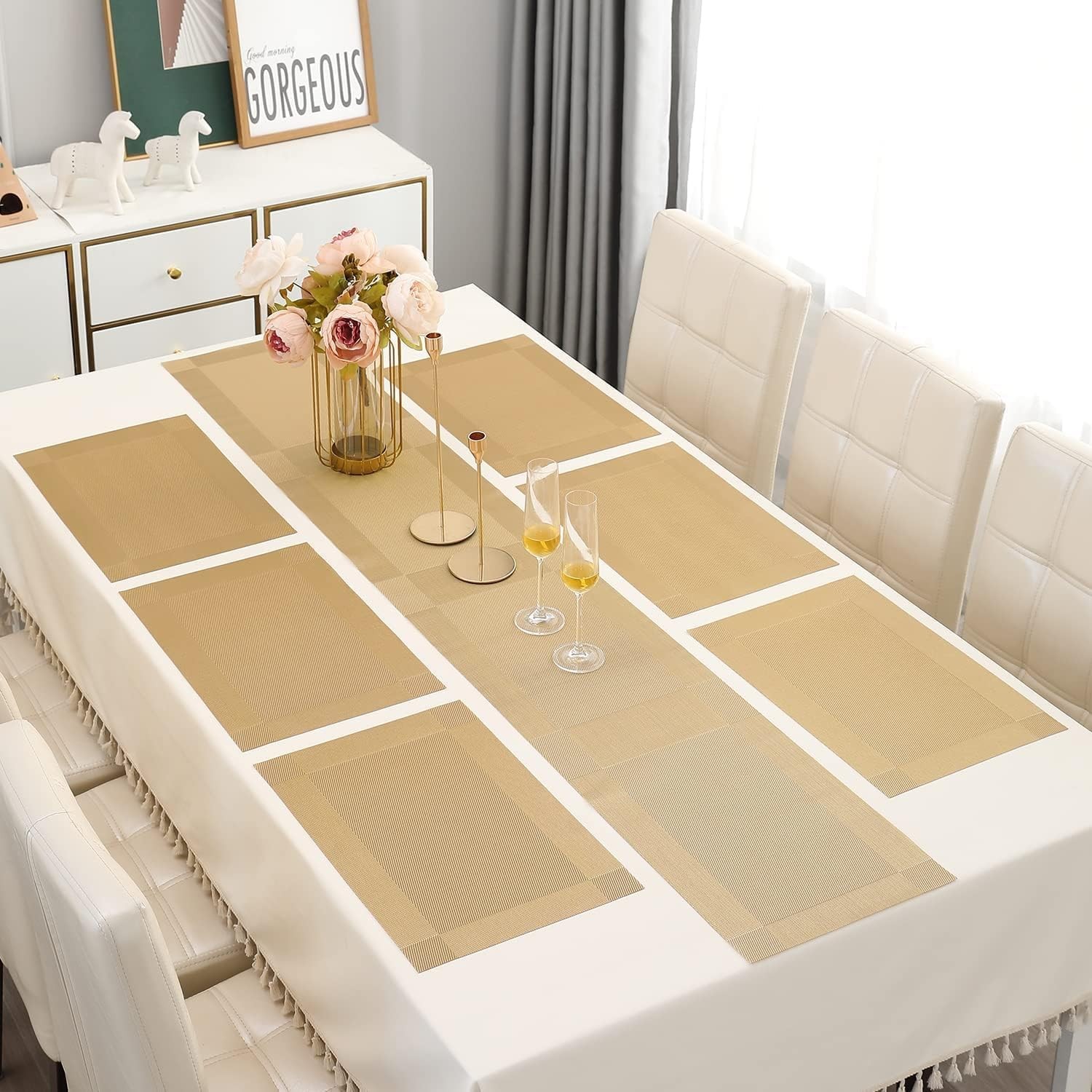 7Pcs Placemats Set with Runner for Dining Table