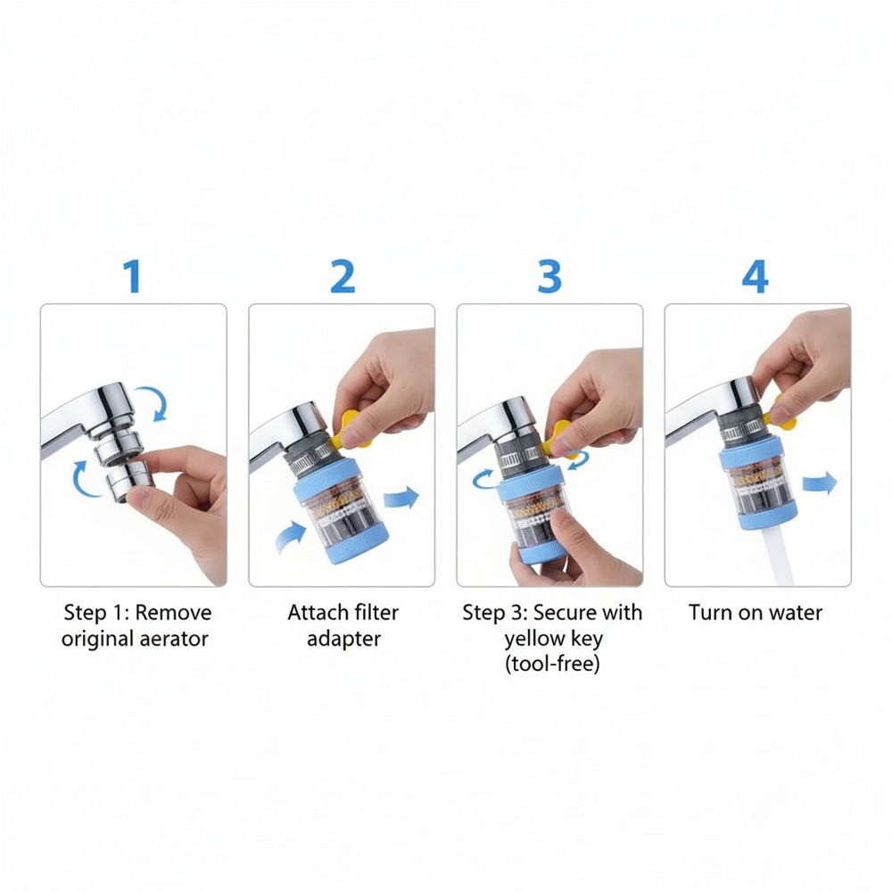 6-Layer Universal Faucet Water Purifier – 360° Rotating Anti-Splash Tap Filter